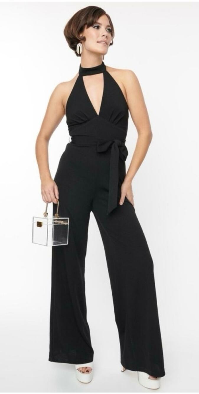 Smak Parlour Unique Vintage Black Halter Wide Leg Jumpsuit 2X 18 NWOT